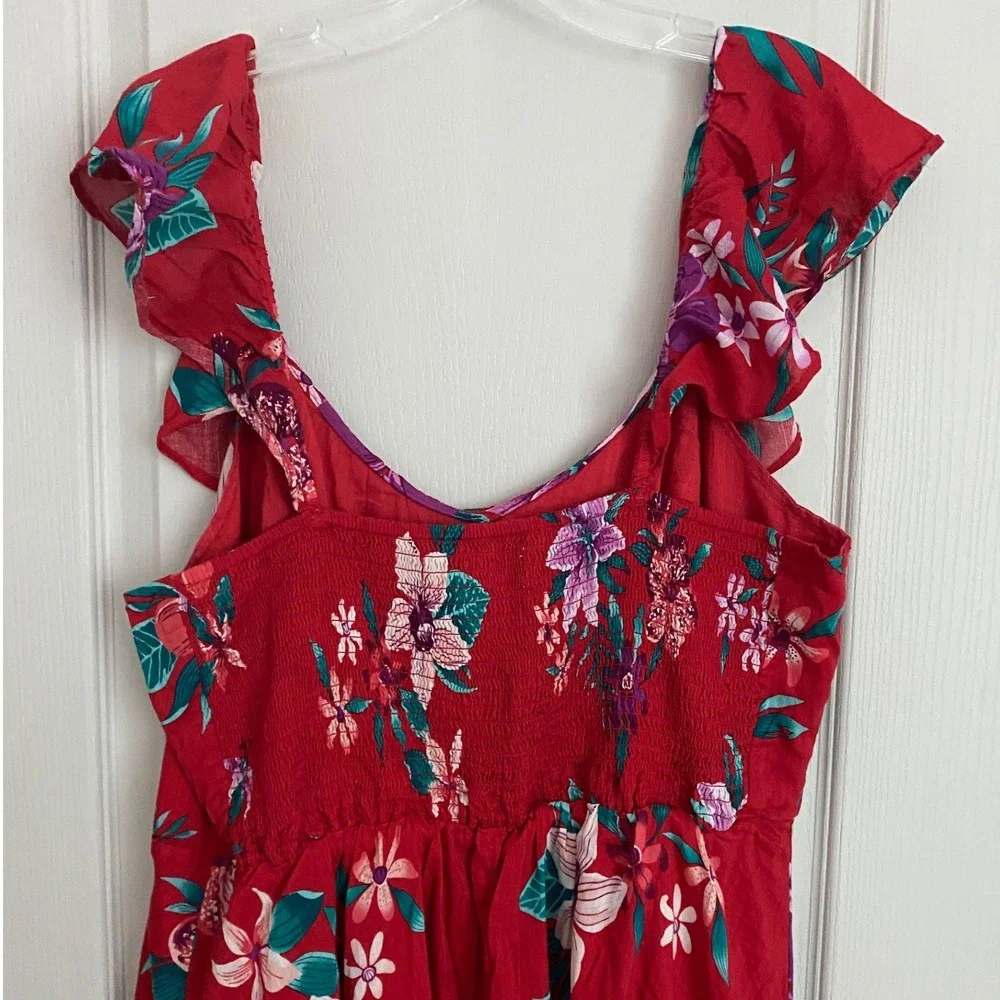 Old Navy Red Floral Flutter Sleeve Smocked Midi Dress XL Tall 412538-01 - Picture 3 of 10